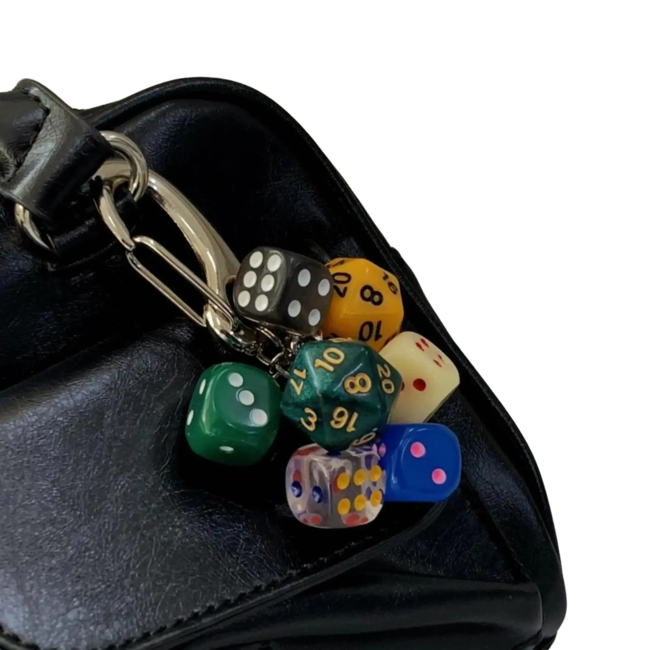 Comics Polyhedron Dice Cluster Portable Keychain Charm for Luggage & Bags, Unisex Collectibles with D6-D20 Dice, Lobster Clasp for Backpacks, Handbags, Casual, Everyday, Portable Keychain Charms & Twillies, Cute, Game Nights, Lucky Travel Dice
