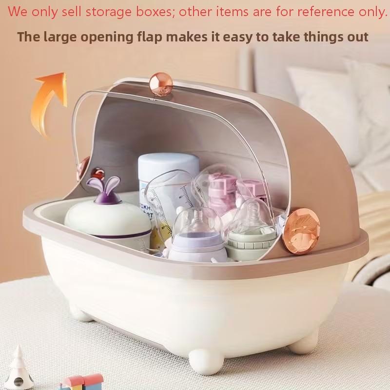 Baby Bottle Storage Box with Lid Drain Rack Countertop Organizer Removable Drying Tray Newborn Nursery