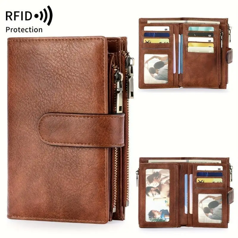 Female Chic Lightweight Trifold Wallets - Retro Vibe, All Over Print, Zip Pockets, Credit Card Slots, Ample Cash Storage, Durable Compact for Casual Everyday Use, Plain Option Available, Everyday Carry, Compact & Secure, Retro Vintage Look, Zip‑Safe Pocke