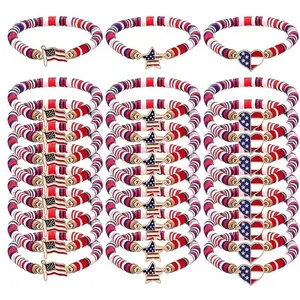 30Pcs Patriotic Stretch Bracelets for Women Feature Retro Bohemian Designs with Red, White, And Blue Polymer Clay Beads. They Make Excellent Party Favors for The 4Th of July And Are Perfect Gifts for Everyday Wear