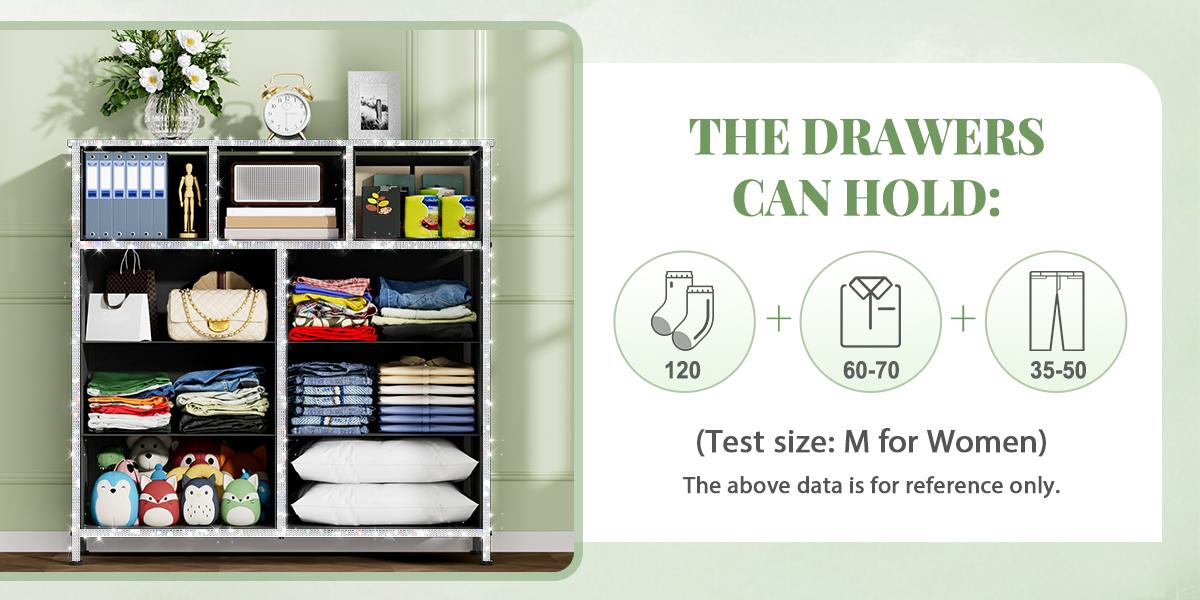 【Prime Day】9 Drawer Dresser for Bedroom, Storage Organizer with 9 Drawers, Chest of Drawers with Fabric Bins, Sturdy Metal Frame, Wood Tabletop for Guest Room, Closet, Entryway, Nursery