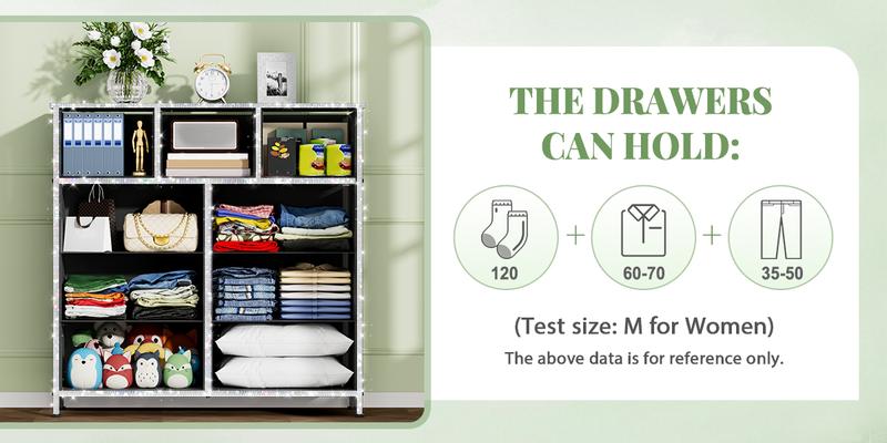 【Prime Day】9 Drawer Dresser for Bedroom, Storage Organizer with 9 Drawers, Chest of Drawers with Fabric Bins, Sturdy Metal Frame, Wood Tabletop for Guest Room, Closet, Entryway, Nursery