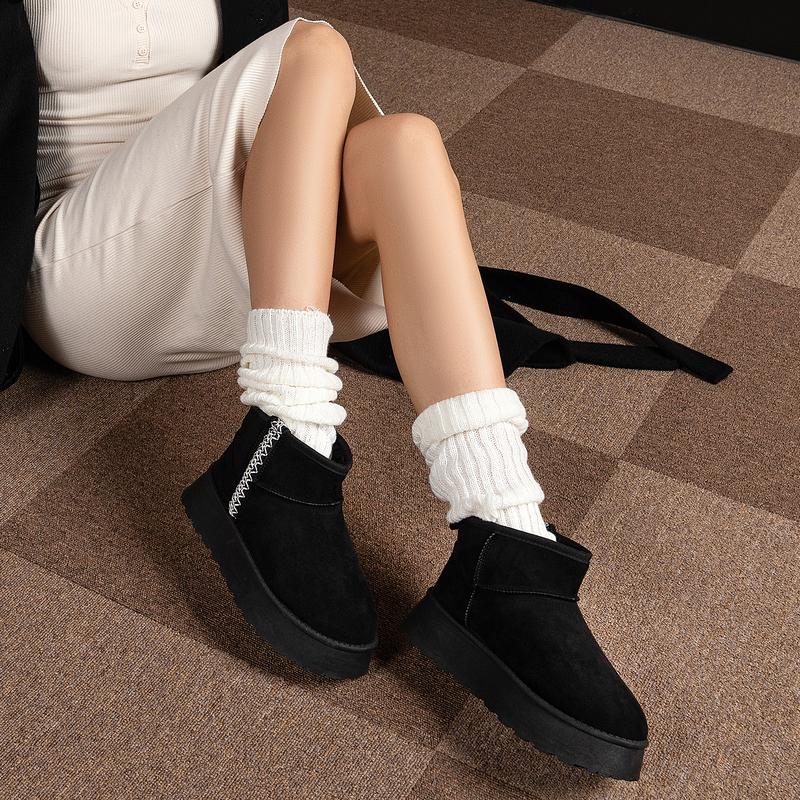 MUSSHOE Platform Mini Boot for Women Short Ankle Boot Warm Fur Fleece Lined Winter Boots with Memory Foam Insole for Outdoor Indoor