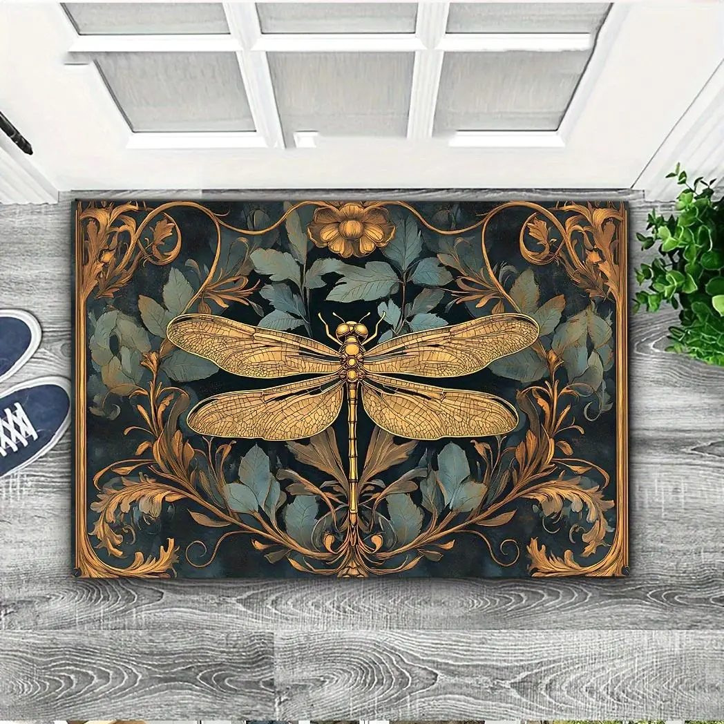 1pc Elegant Dragonfly Pattern Non-slip Welcome Door Mat Durable and Machine Washable Perfect for Entrance Living Room Bedroom Kitchen Corridor Bathroom Patio Decoration Entryway Decoration Elegant Dragonfly Design