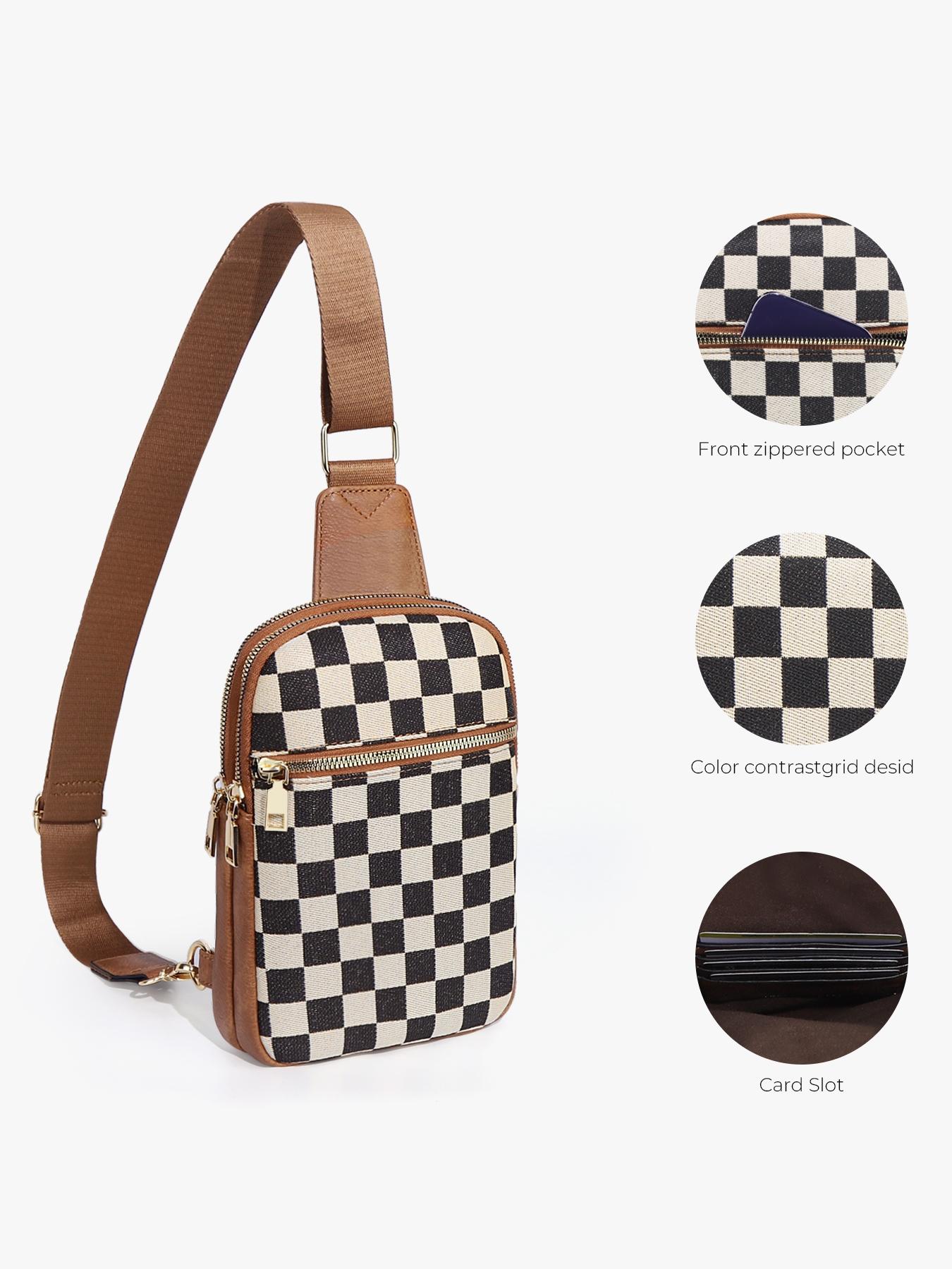 Checkered Women's Solid Color Fanny Pack, Fashionable Sling Bag for Daily Used, Casual Trendy Versatile High-quality Daily Commuting Bag, Checkered Bum Bag
