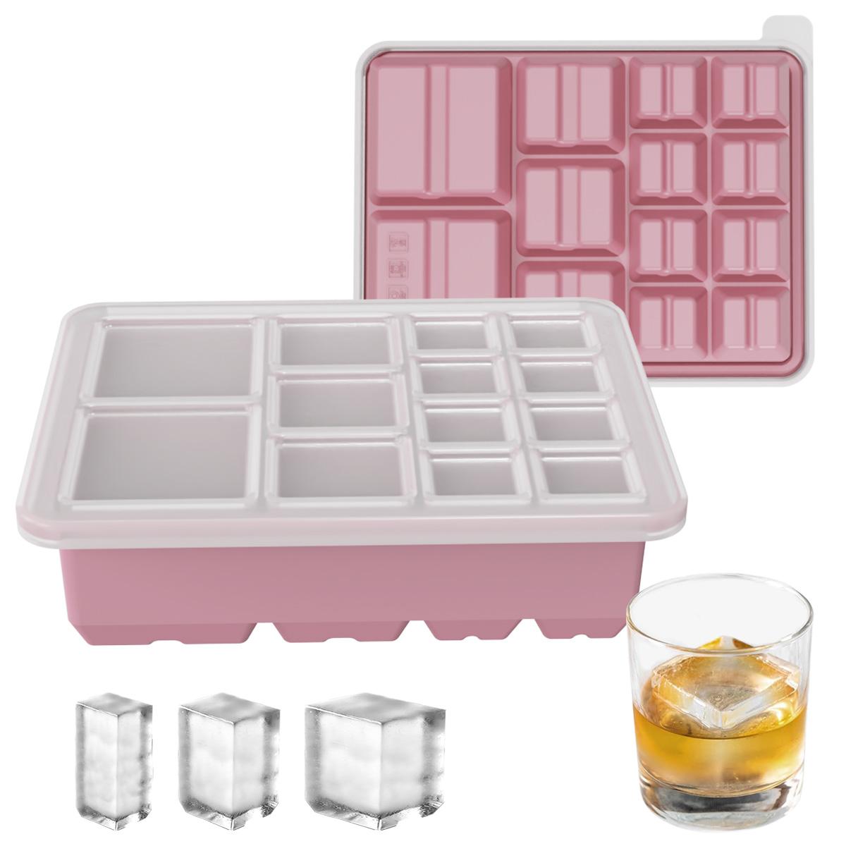 13-Compartment Ice Cube Tray with Lid, Silicone Mold, Reusable Freezer Box, Easy Release, DIY Whiskey Drink Ice Cubes