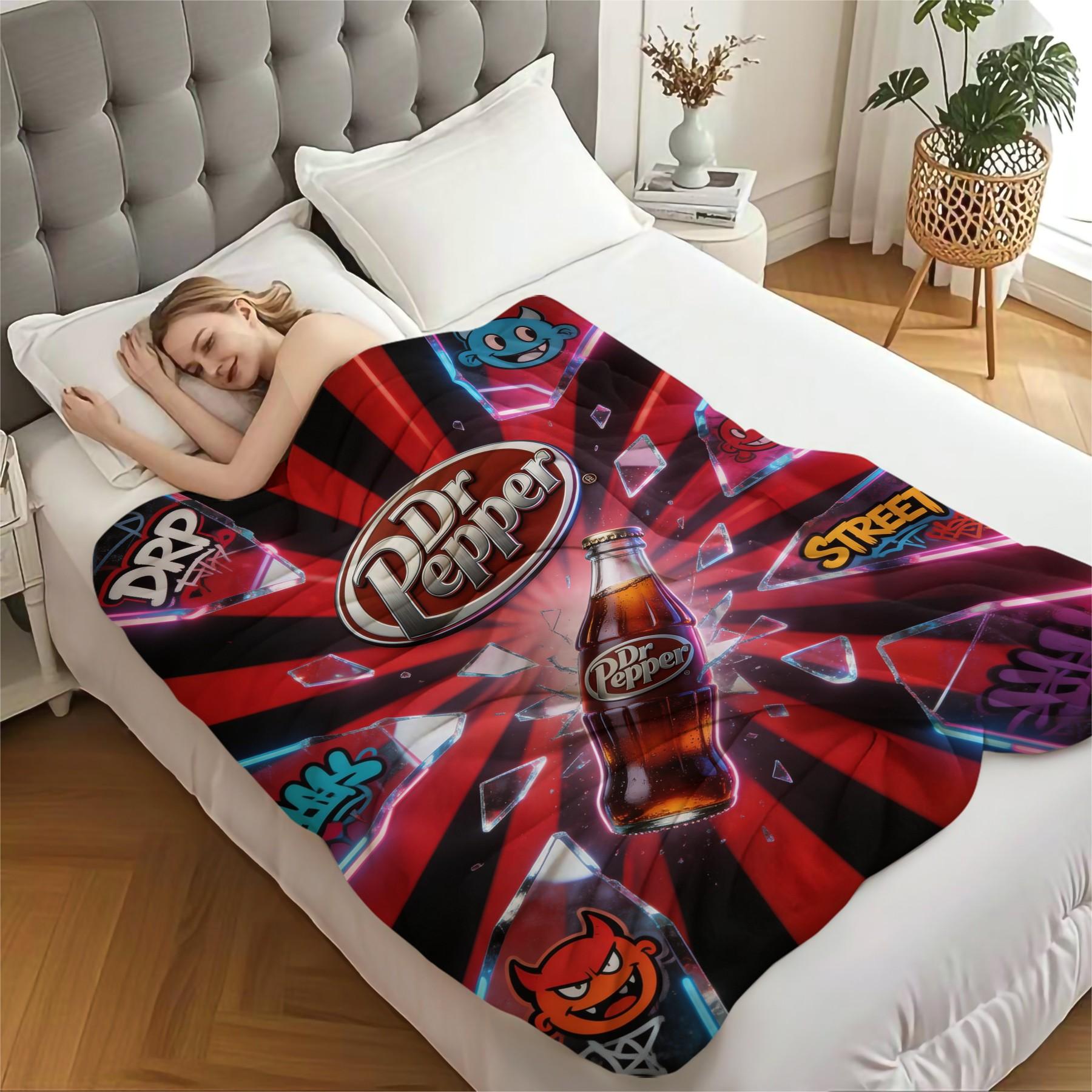 Dr Pepper Street Style Flannel Throw Blanket, Streetwear Soda Graffiti Blanket, Multiple Sizes Available for Various Scenarios, Foldable for Easy Storage, Ideal for Camping and Short Trips, Ideal Gift for Friend