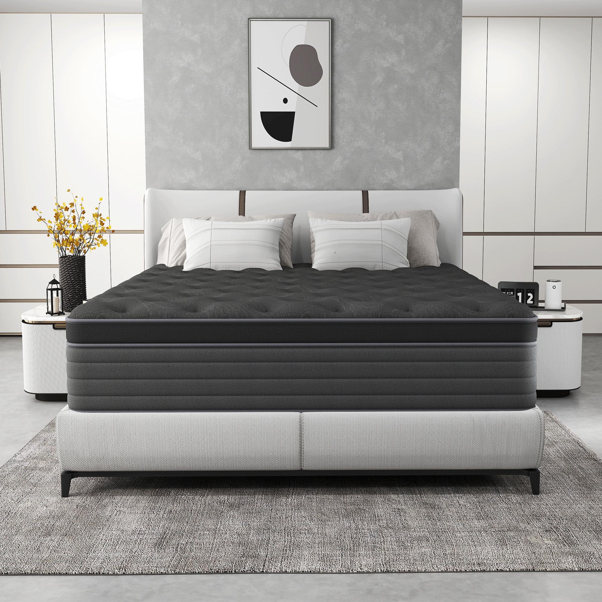 full size mattress 12-inch/14-inch black Mattress, colchones para cama Memory Foam, Pocketed Springs, Suitable for Homes and Hotels, Delivers a Comfortable and Supportive Sleeping Experience.Twin\King queen size mattress memory foam mattress