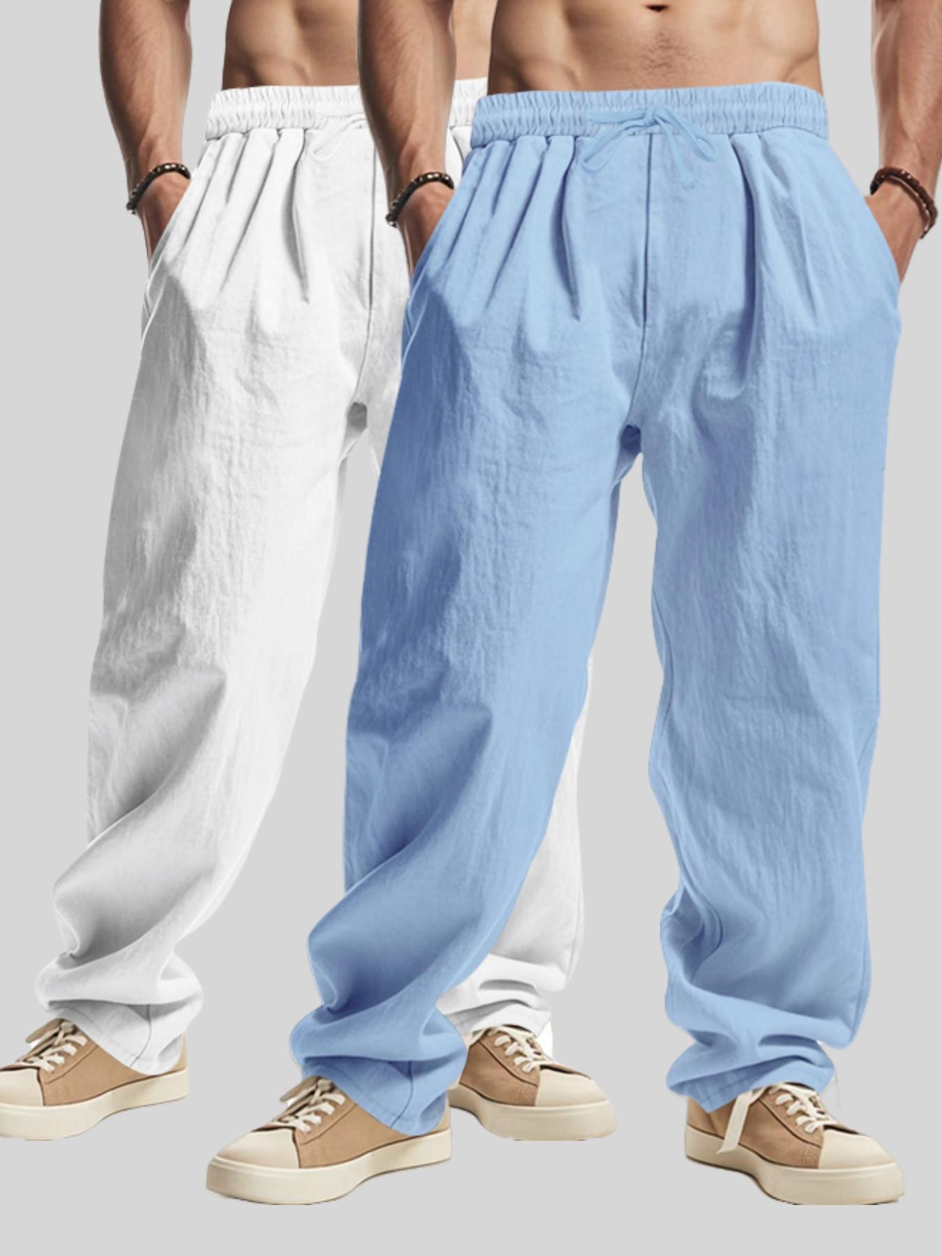 Men's Solid Color Pants, Casual Comfy Breathable Trousers for Summer, Men's Bottoms for Beach Vacation Daily Wear, Casual Fitted Trousers