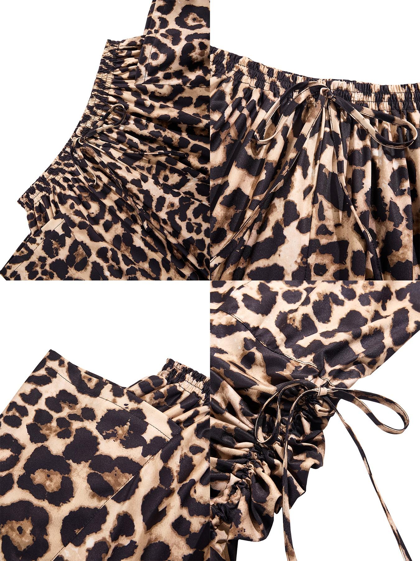 Women's Plus Size Leopard Print Wide Leg Pants, High Waist Elastic Waist Adjustable, Loose-Fitting Long Pants, Casual All Seasons Fashion