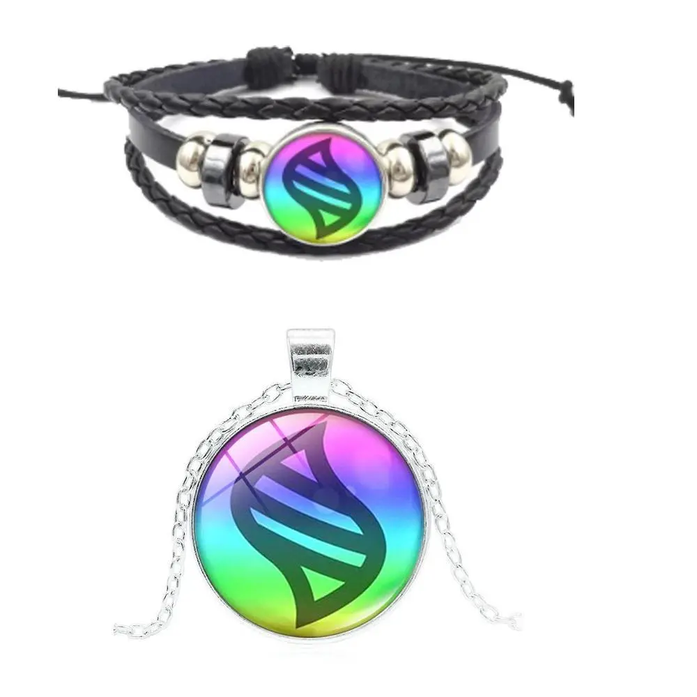2pcs/set Anime Mega Stone Necklace Bracelet Glass Dome Cabochon Pendant Jewelry Choker Anime Necklaces for Women Gift