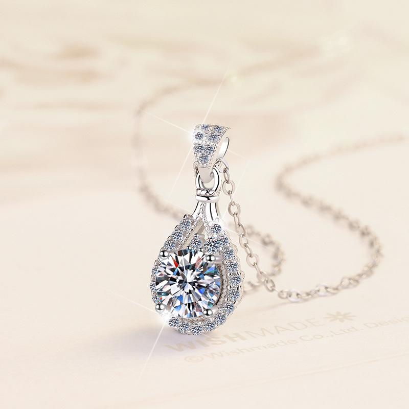S925 Sterling Silver Necklace for Women, Korean Style Teardrop Pendant with a Colorful Artificial Gemstone, Korean Artificial Gemstone Necklaces & Pendants, Synthetic/Simulated Coloured Gemstone, Chic Artificial Gemstone Necklaces & Pendants