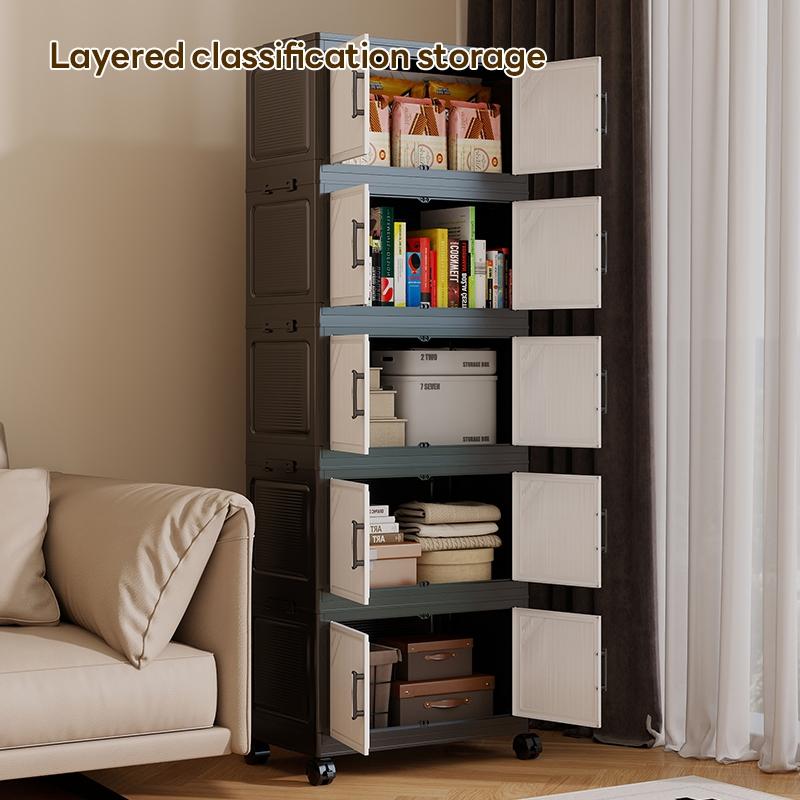 36cm*25cm/46cm*28cm 2-6 Layer Storage Cabinet, Plastic Home Organizer, Durable Living Room Shelf, Mobile with Wheels, Easy Assembly