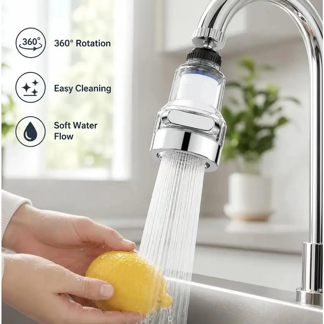 Stop Water Splashing! 360 °   Rotating Faucet Filter With 6-Layer Filtration