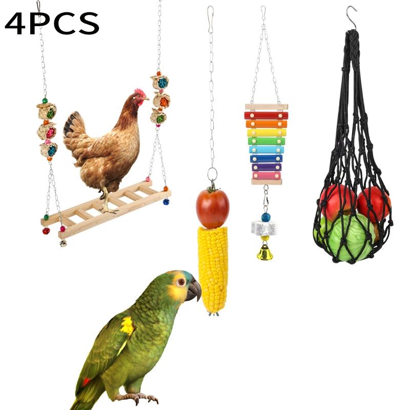 Random Color Chicken Swing & Feeder Net, Chicken Swing & Feeder Net Wood Bird Grinding Teeth Toy, Farm Animal & Poultry Supplies