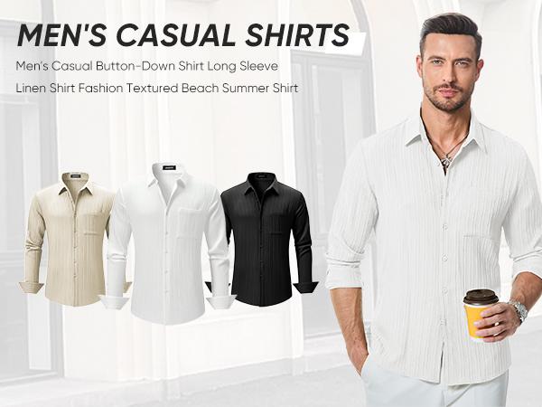 JMIERR Men's Button Down Dress Shirts Textured Long Sleeve Casual Hawaiian Beach Shirt with Pocket JMIERR Men's Button Down Dress Shirts Textured Long Sleeve Casual Hawaiian Beach Shirt with Pocket
