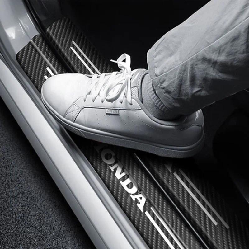 5Pcs For Honda Civic City Accord Odyssey CRV Hrv Jazz CBR Leather Carbon Fiber Car Door Sill Protector Threshold Stickers Automobile parts Car Accessories