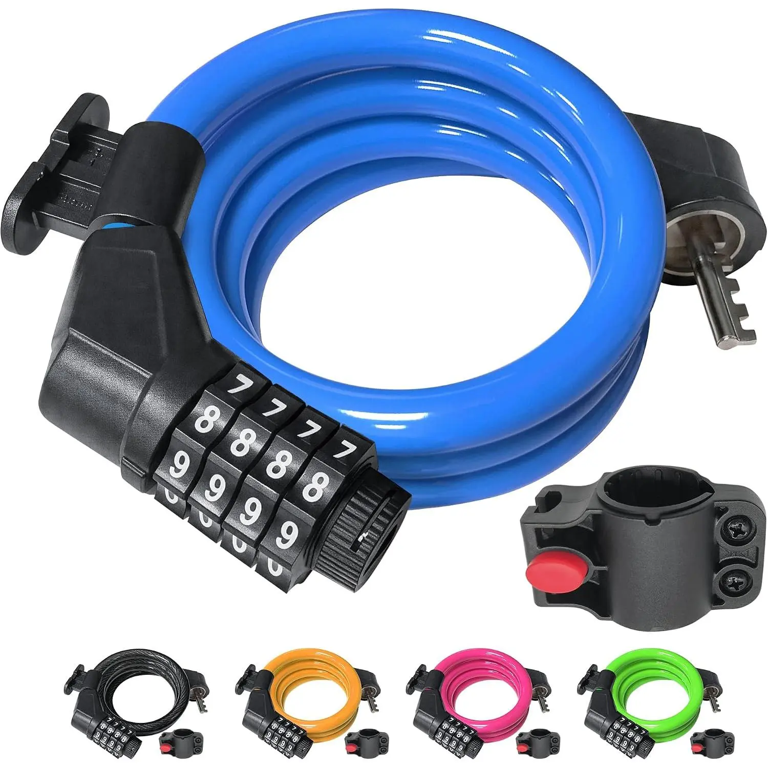 Outdoor sportsware Bike Lock Cable,High Security 4 Digit Resettable Bike Lock Combination Coiling Bicycle Lock with Mounting Bracket,3/6FT Anti-Theft Cable for Bicycle,Scooter,Ebikes,Door,2/5 Inch Diameter(10mm)