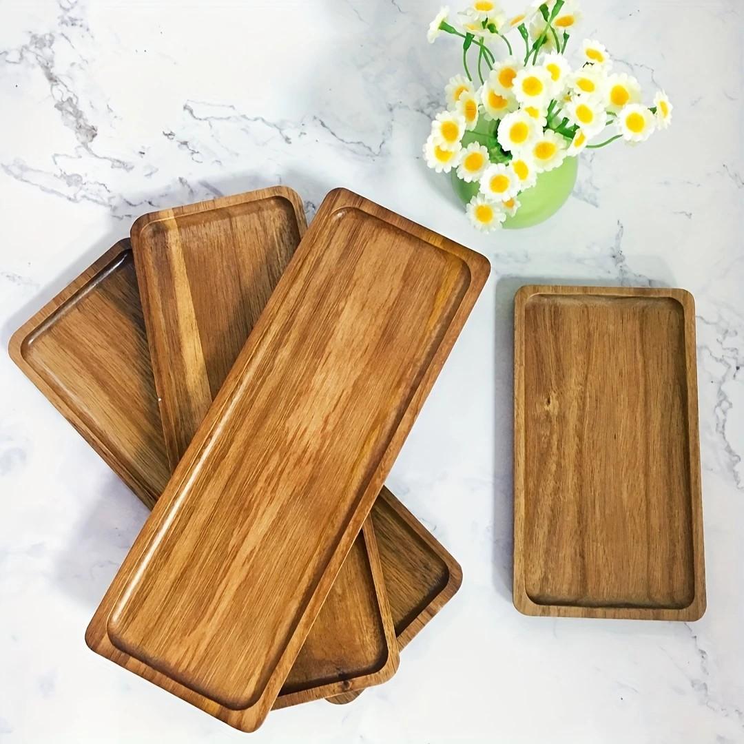 Rectangular Wooden Tray, Juniper Wood Tray, Salad Serving Plates, Multi-Functional Fruit Dessert Coffee Snack Cake Cheese Bread Storage Tray