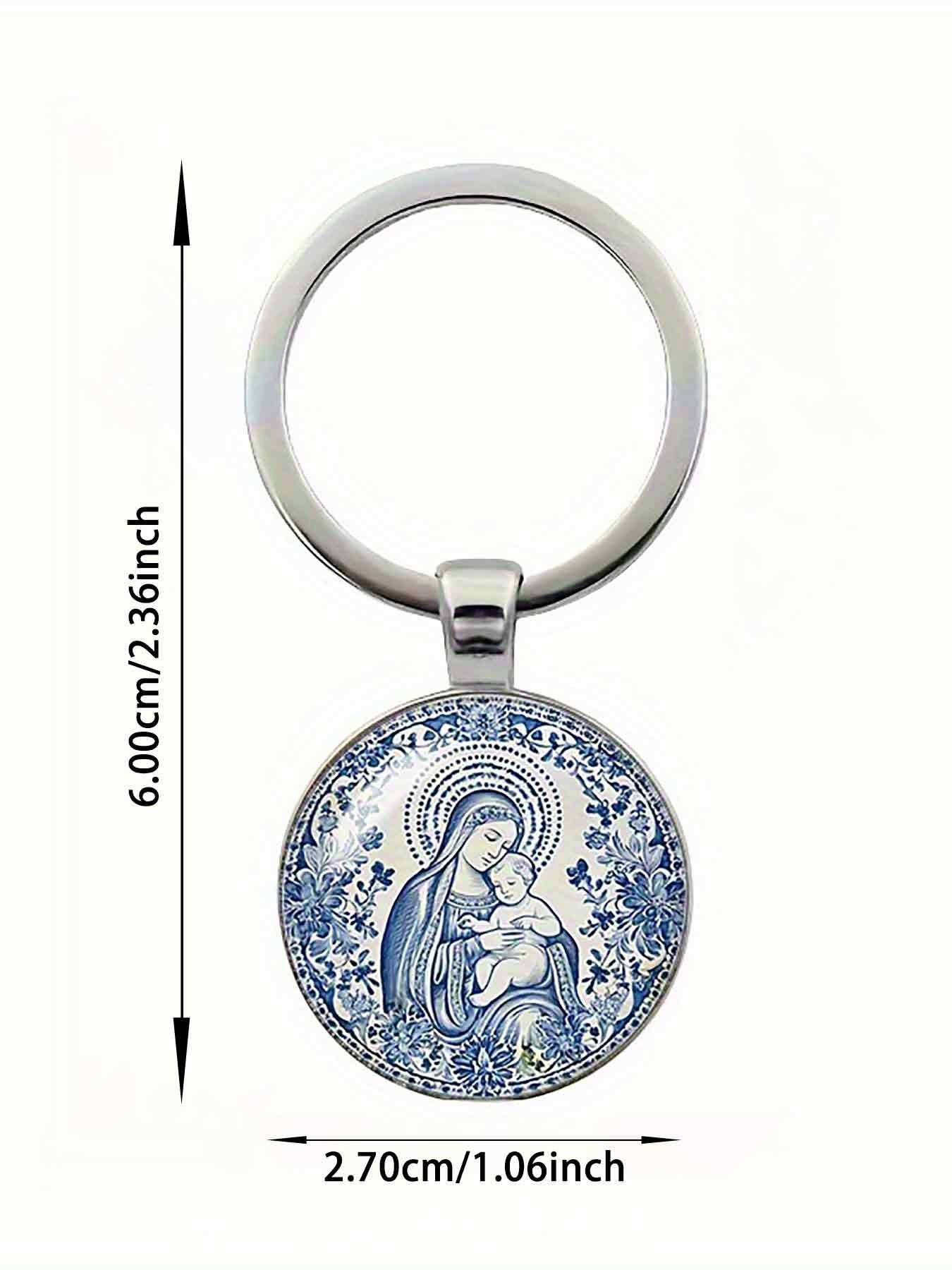 Elegant Round Convex Glass Keychain, Alloy Material with Cartoon Pattern, Perfect for Christmas, Easter, and Ascension Day, 1 Piece Set
