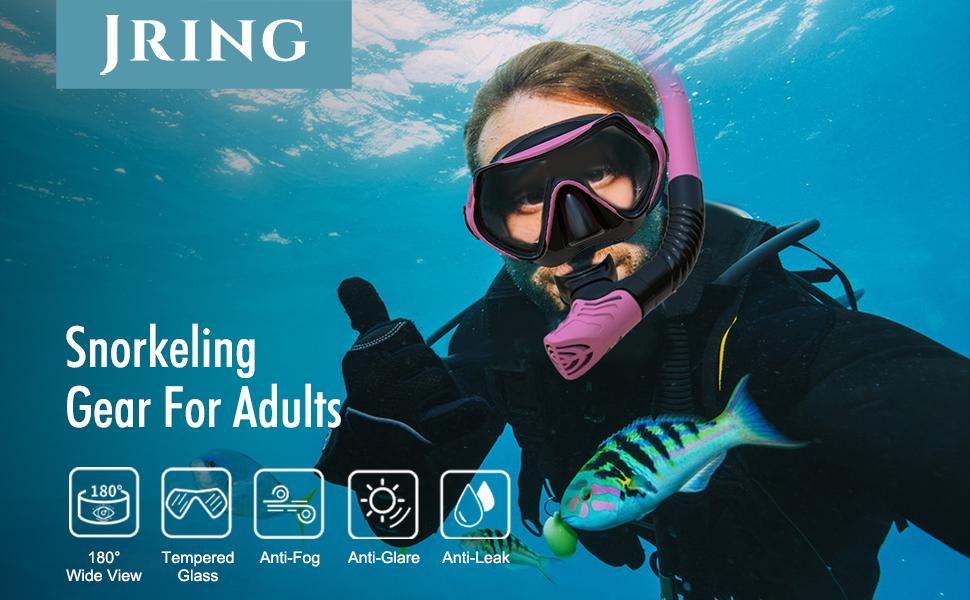 JRing Snorkeling Set for Adults Dry-Top Snorkel Kit Tempered Glass Panoramic Swim Mask Anti-Fog Anti-Leak with Carry Bag for Travel Diving Swimming JRing Snorkeling Set for Adults Dry-Top Snorkel Kit Tempered Glass Panoramic Swim Mask Anti-Fog Anti-Leak with Carry Bag for Travel Diving Swimming
