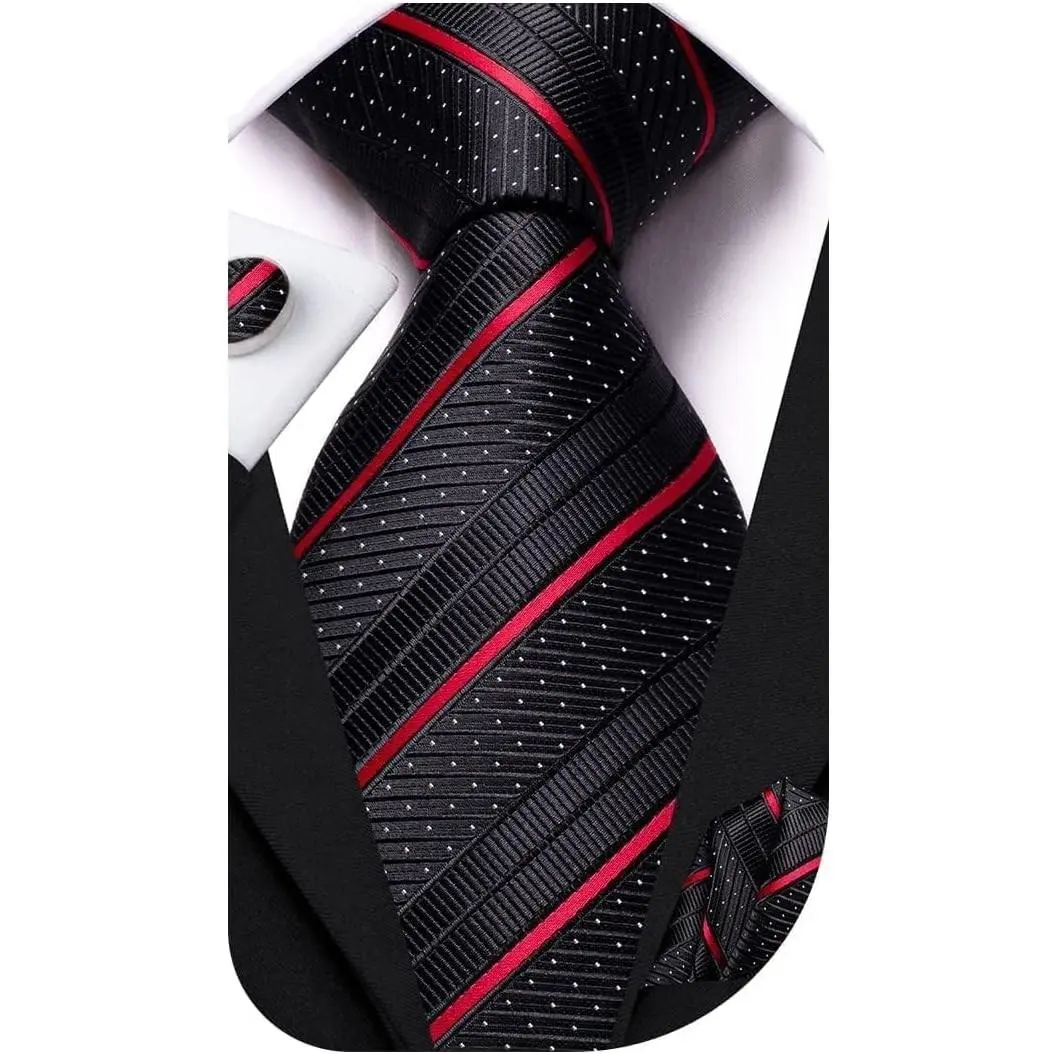 Men's Silk Tie Set Formal Paisley Striped Necktie with Pocket Square & Cufflinks 3-Piece Wedding Business PartyGift
