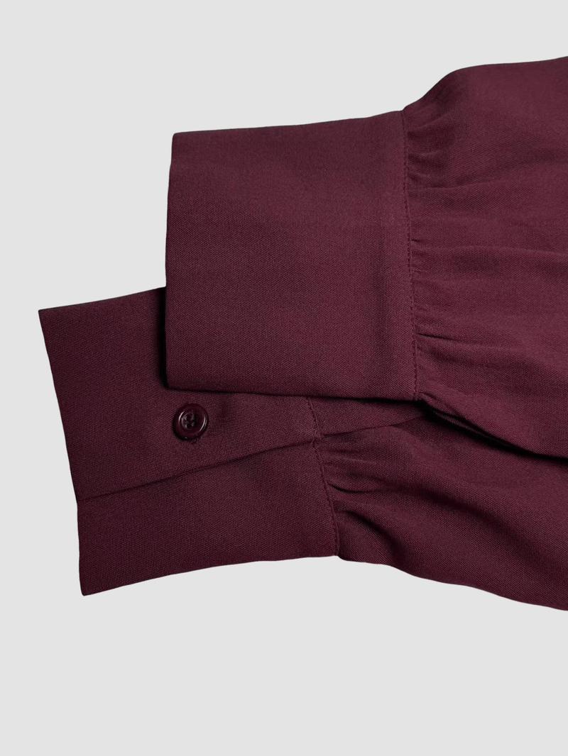 Women's Fashion Solid Color Long Sleeve Dress with Shirred Waist, Elegant Casual Style, Perfect for Spring & Fall