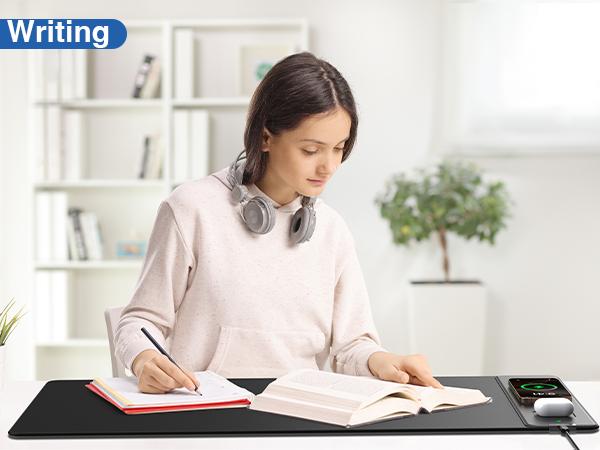 XXL Wireless Charging Mouse Pad 31.5"x15.8" Large Desk Mat for Laptop Keyboard Waterproof Smooth Surface Non-Slip Base Black Office PC Gaming Mat