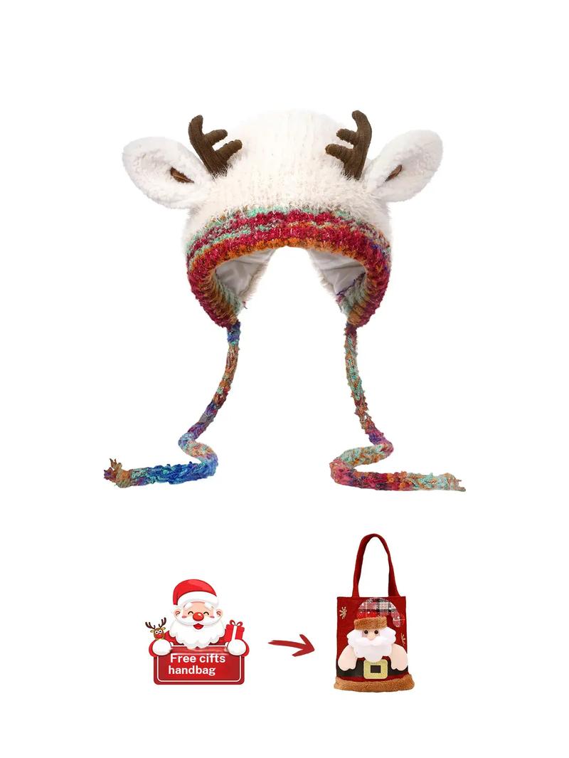 Original design Festive Christmas Antler Hat (It can be used，A hat has multiple uses.)Knitted Ear Protection Windproof Warm Hat Suitable for the family It can be worn by adults , without limiting the circumference of the head，for Thanksgiving & Christmas。