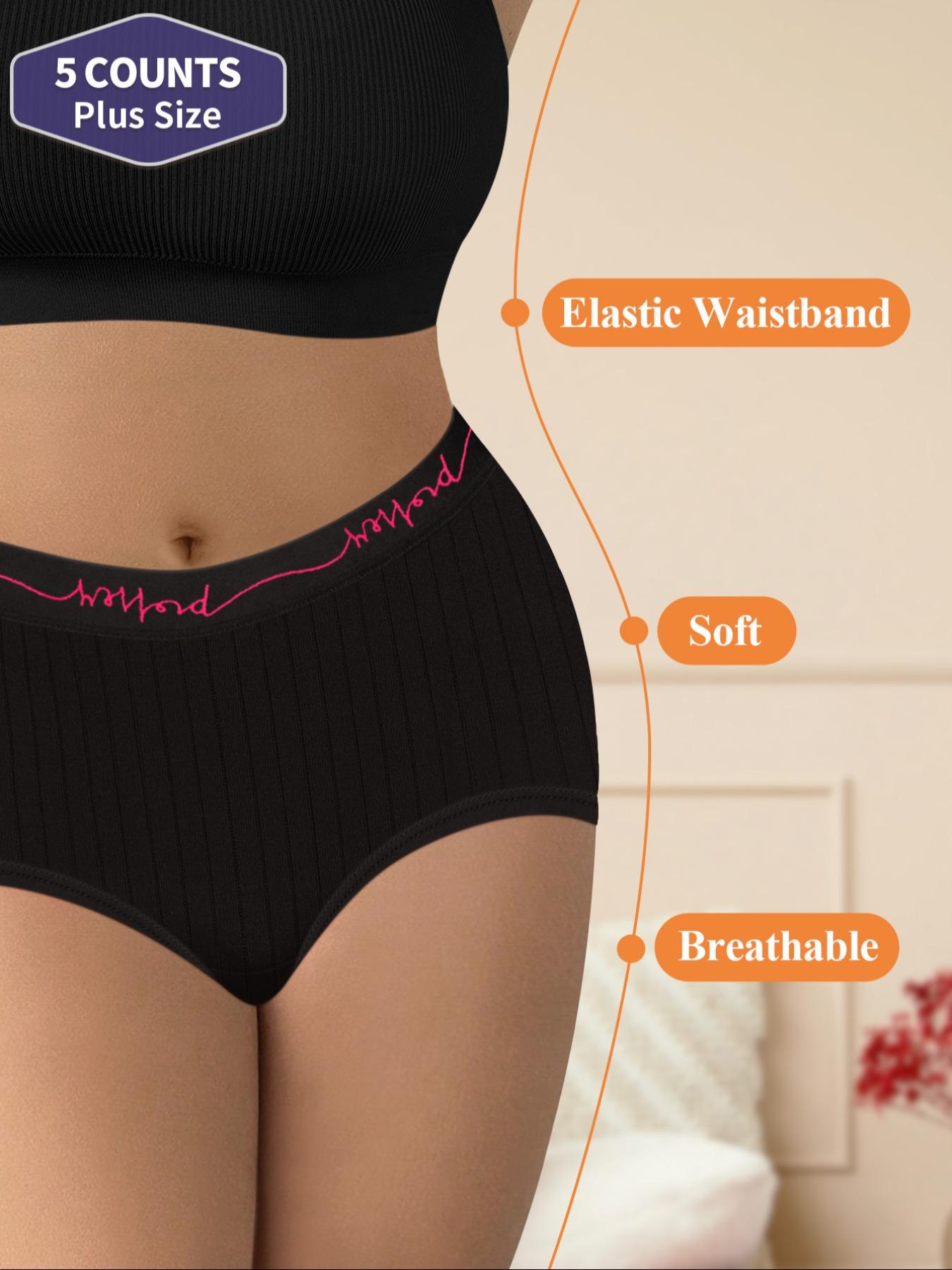 Plus Size Letter Tape Brief, Breathable Fit Panties, Soft Comfy Breathable Panties for Daily Wear, Women's Underwear for All Seasons