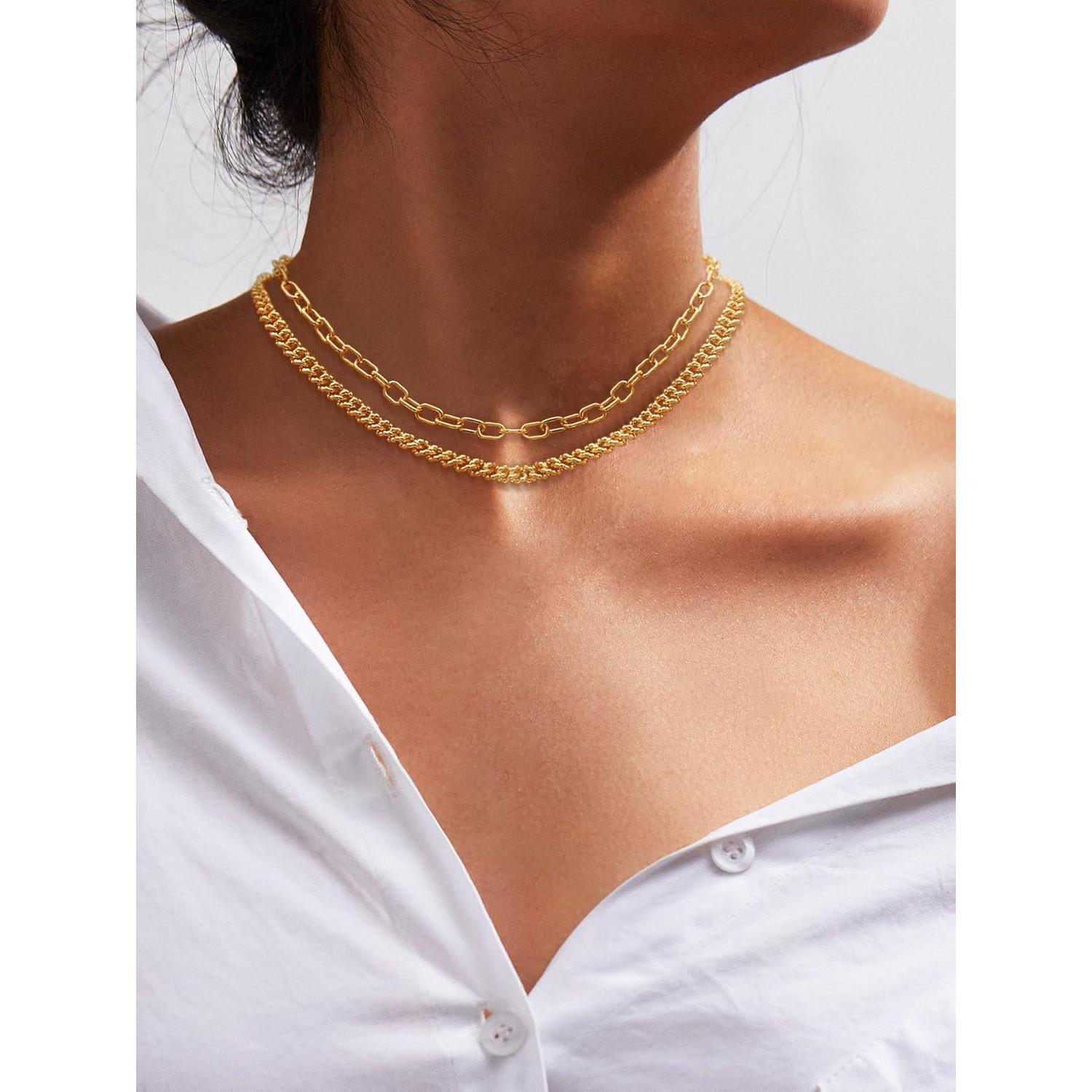 Dainty Chunky Chain Necklace Cuban Link Paperclip Chain Choker Toggle Clasp Layered Pendent Necklace For Women Trendy Fashion Jewelry For dealsforyoudays