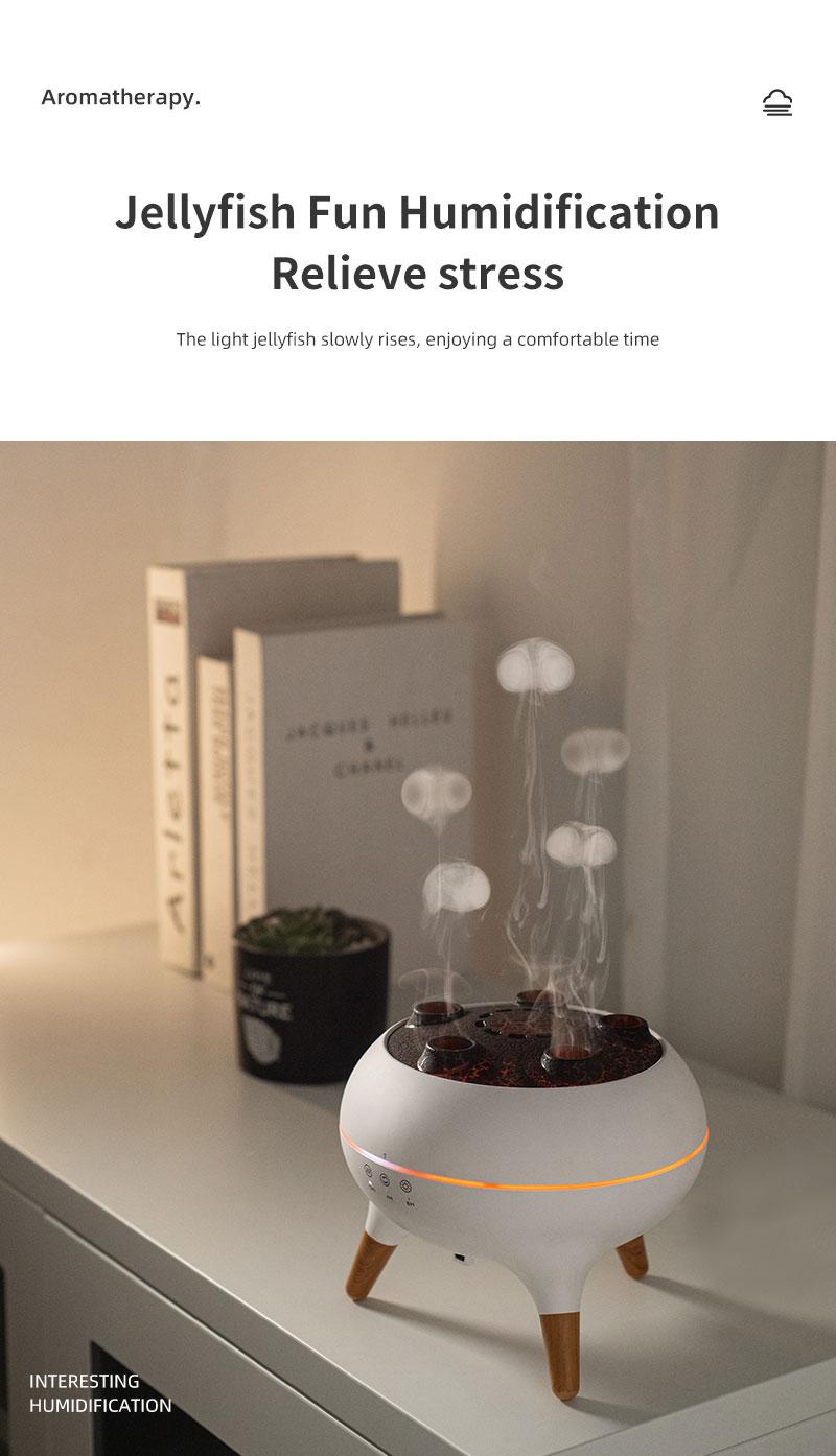 Dynamic multi-spray aromatherapy machine desktop flame humidifier household large fog colorful light remote control mist  magic wireless jellyfish  diffuser