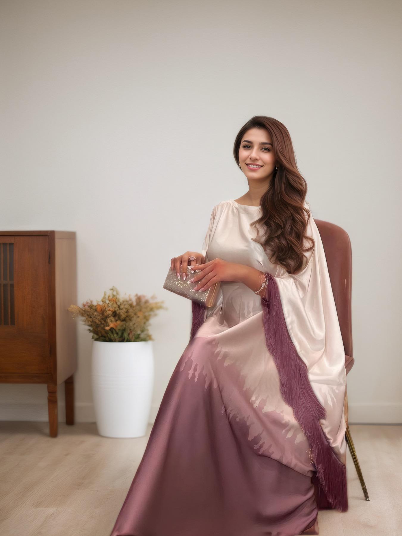 Women's Ombre Print Batwing Sleeve Dress, Chic Elegant Long Sleeve Dress for Party Wedding Guest, Ladies Islamic Clothing for All Seasons