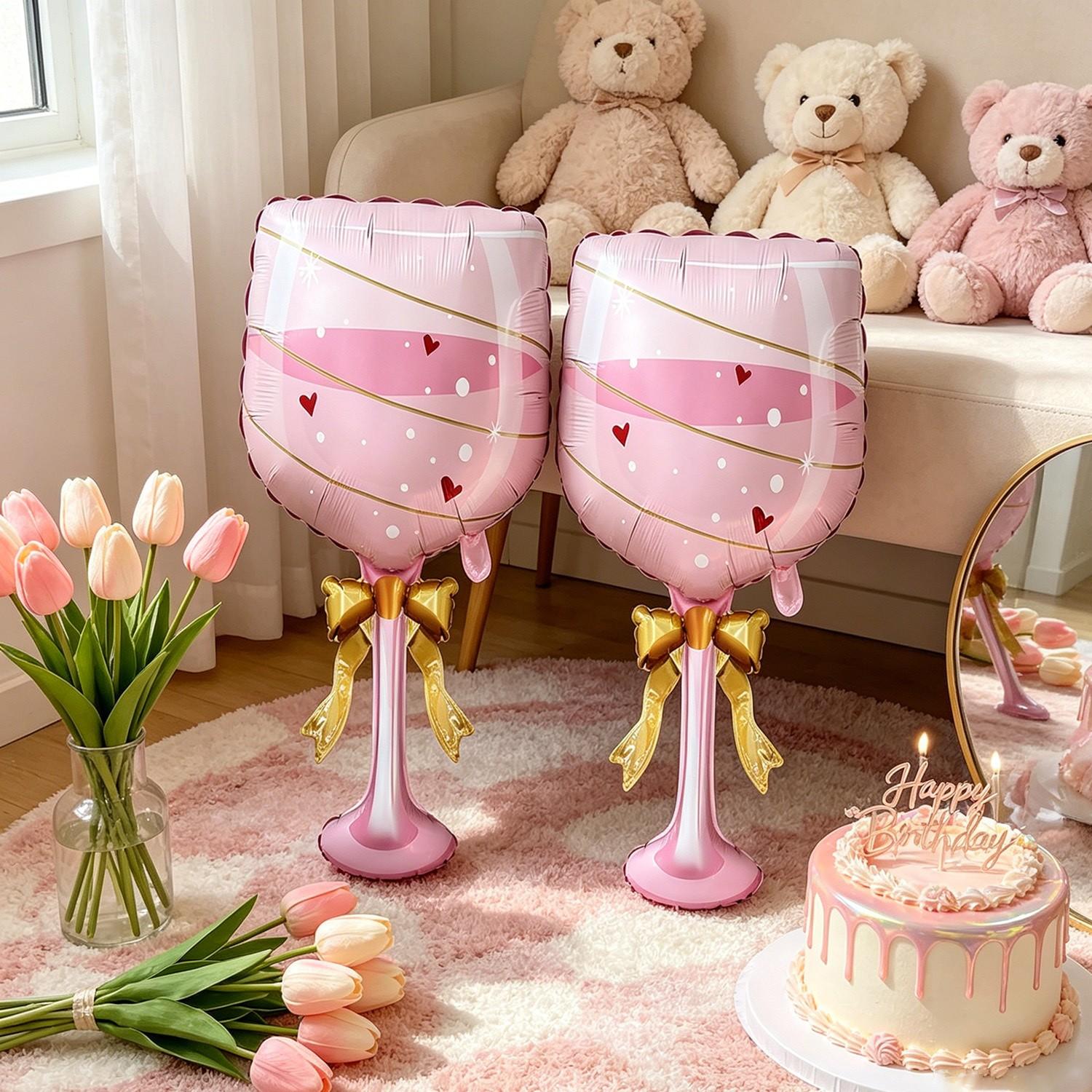 2-Pack 35.04-Inch Champagne Cup Balloon Set, Party Balloons, Cute Design, Perfect for Birthday, New Year, Wedding, Anniversary, Photo Props
