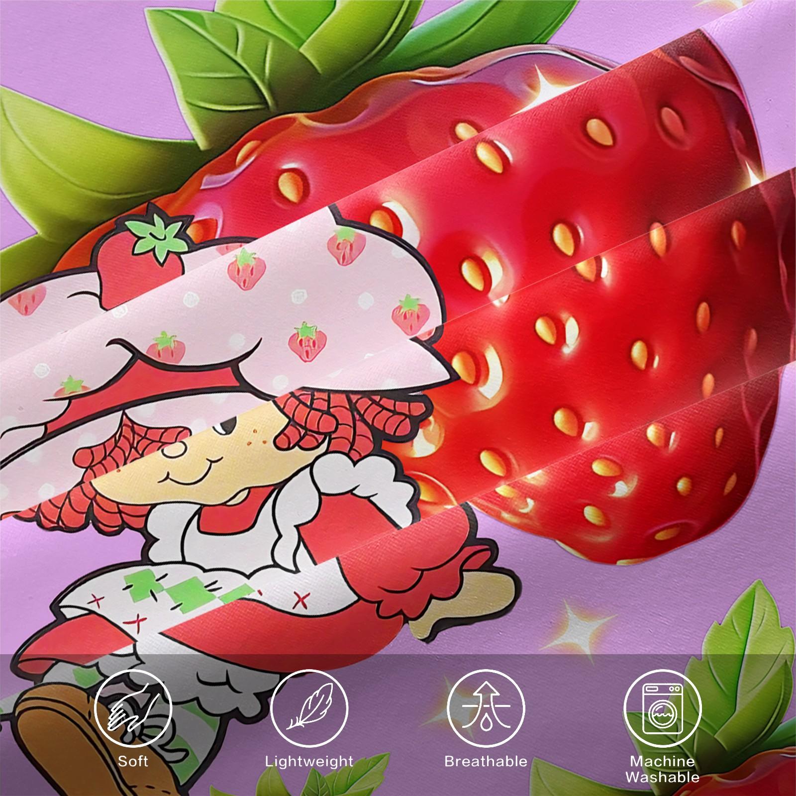 Sparkle Strawberry Shortcake Fitted Sheet Set, 3 Pcs Ultra Soft Wrinkle Resistant Bed Sheets with 360° Snug Fit, Pink Kawaii Strawberry Print Fitted Sheet for Kids Bedroom, Full Size