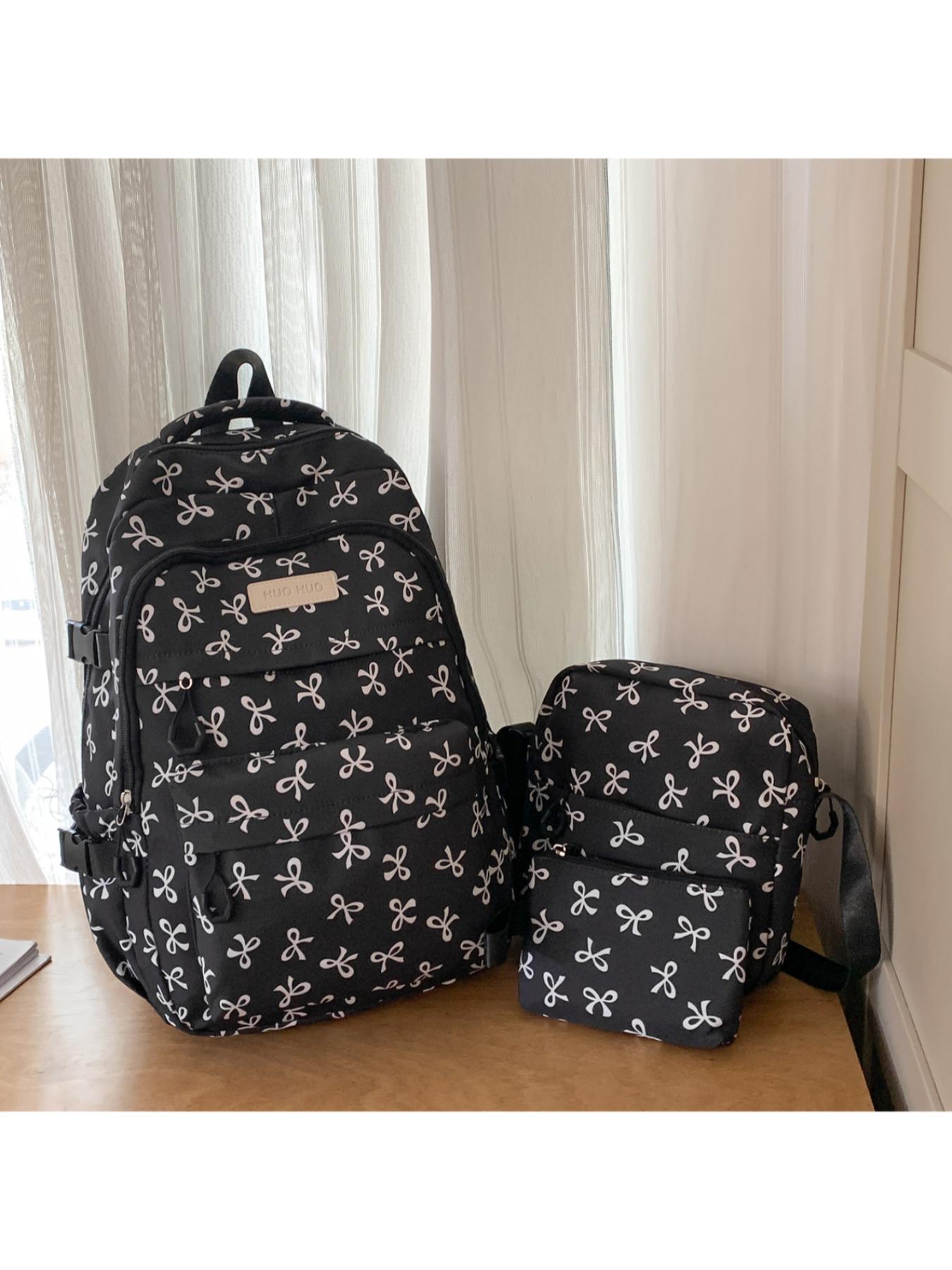 2026 New Cute Waterproof Nylon Backpack, Daypack, Large Capacity School Style High-Quality Girl's Waterproof Zip Backpack Set, All-Over Print, All Seasons