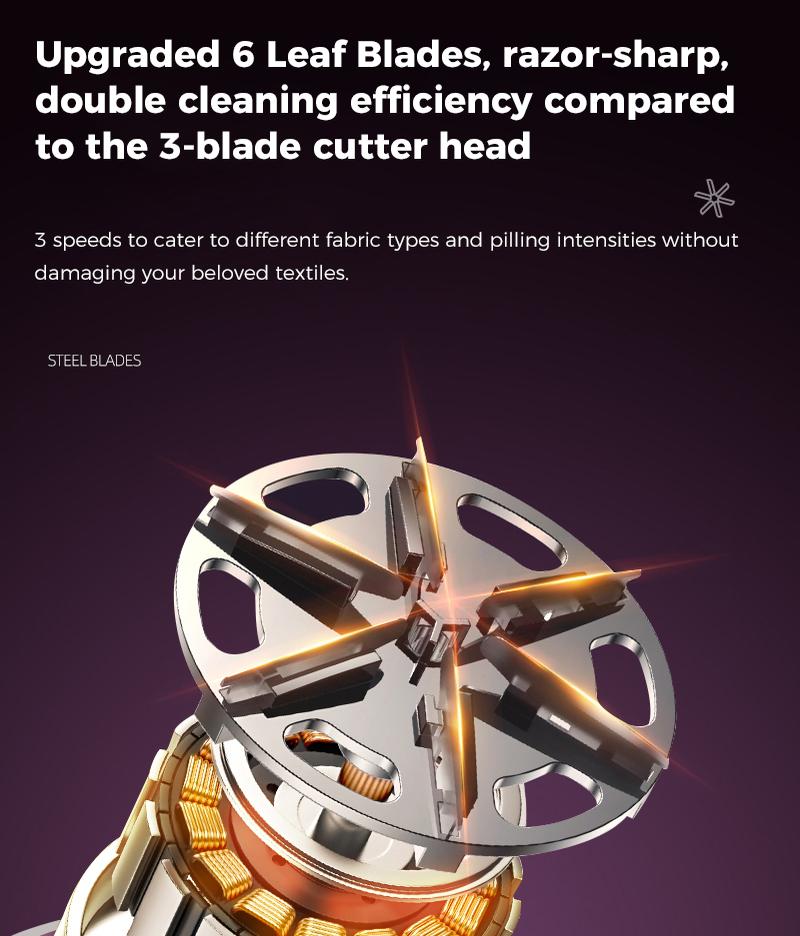 可充电式织物除毛器，配有2个可替换不锈钢6叶刀片（另赠送1个备用刀片）| 3档速度调节及LED显示屏 - 高效毛衣除毛器，轻松去除衣物上的绒毛、线球和毛球。圣诞礼物