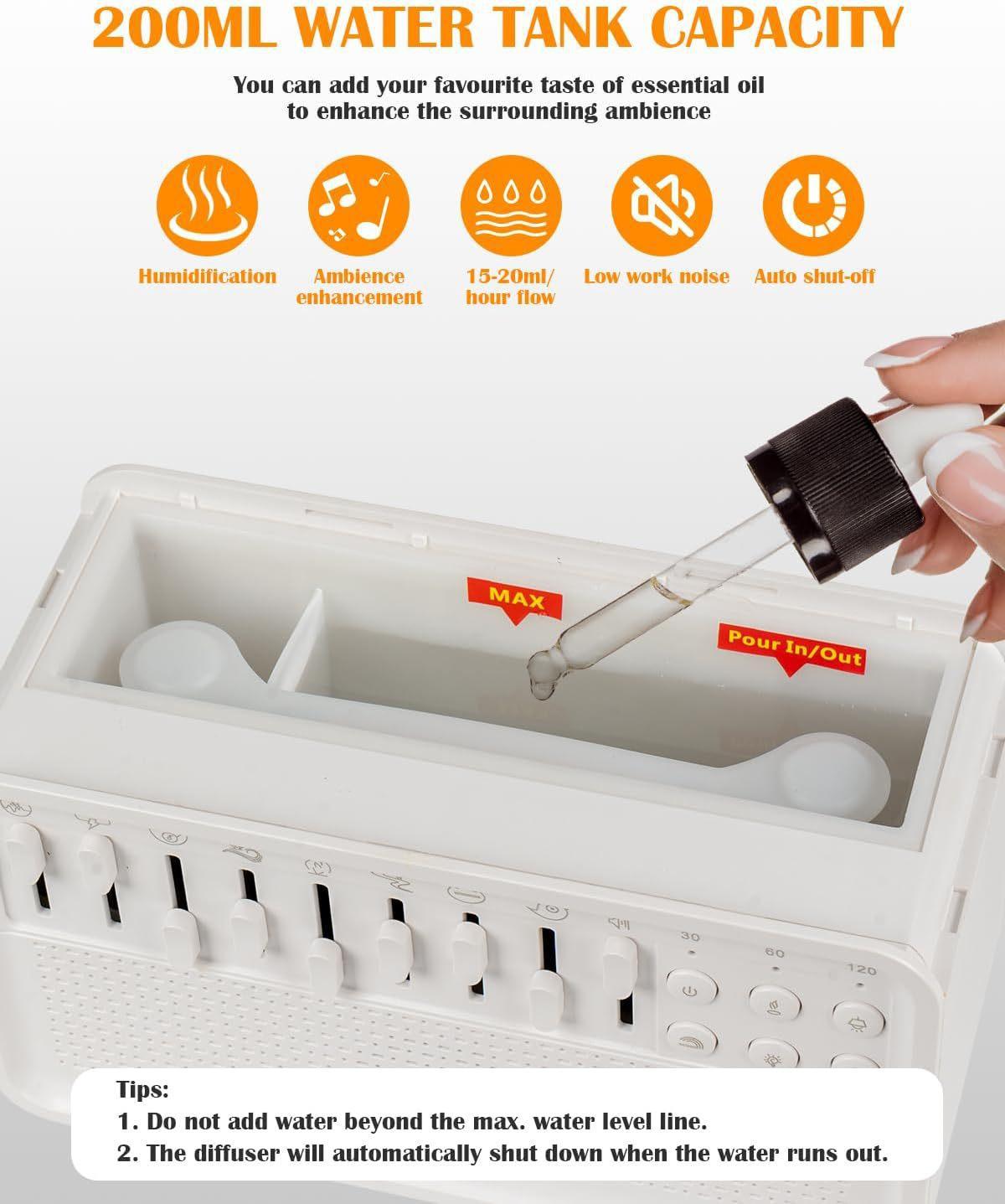 White Noise Flame Diffuser Bluetooth Speaker White Noise Aromatherapy Humidifier Night Light Combination Of 8 Group Nature Sound Sleep Aid Customized Gifts