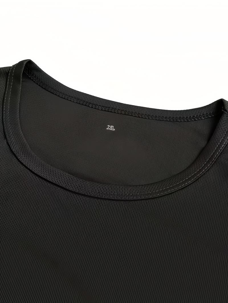 6pcs Men'S Long Sleeve T-Shirts - Quick-Dry Gym Shirts with Moisture-Wicking Fabric, Color Options for Workout, Running, Casual Attire - Breathable Athletic Tops for Active Lifestyles, Workout Shirts, Running Gear, Round Neckline, Stretchy Material