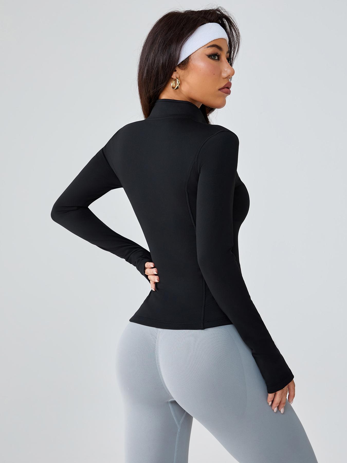 Women's Fleece Lined Zipper Jacket, Sporty Tight-Fitting Yoga Running Gym Coat, Small Stand Collar, Fall & Winter Wear, Yoga Jacket Top