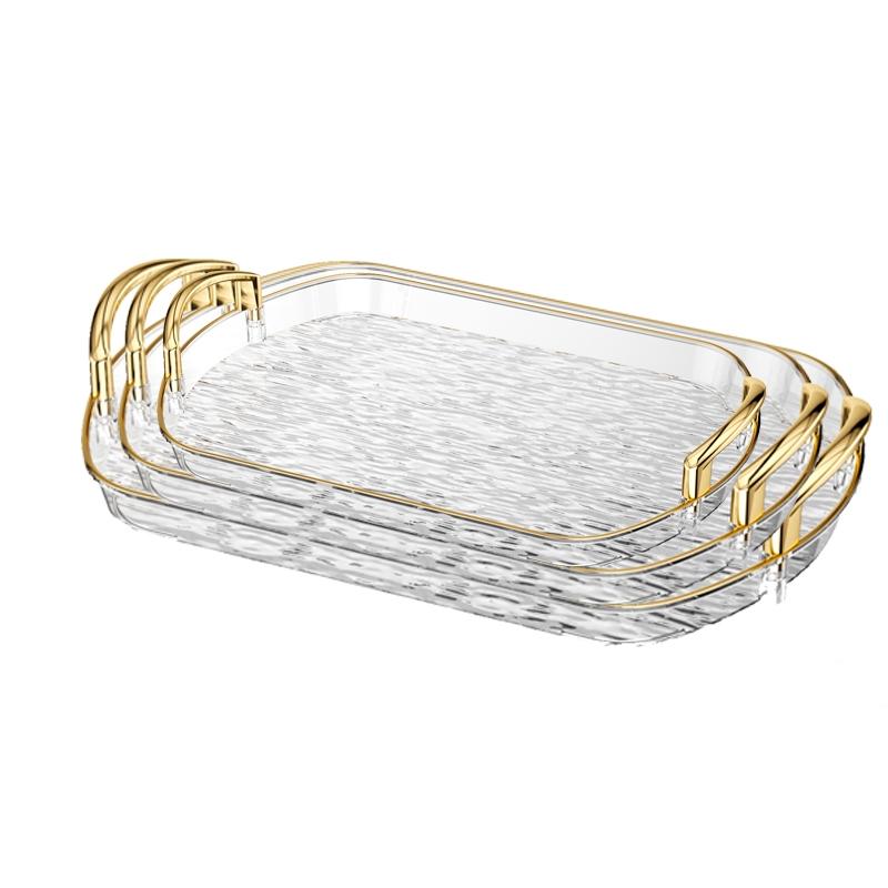 3 Pack Serving Tray with Handles, Stackable Reusable Trays for Serving Food, Plastic Serving Platters for Party, Charcuterie, Fruit, Appetizer