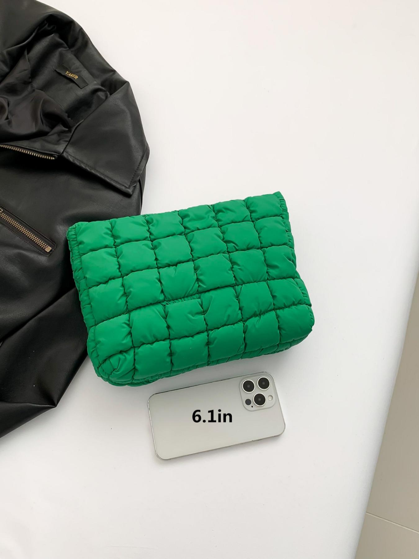 Solid Color Quilted Design Clutch, Large Capacity Travel Storage Bag with Zipper, Portable Travel Storage Bag for Women & Girls