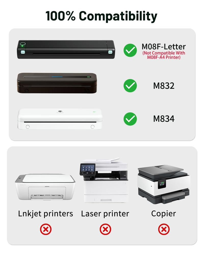 Phomemo M08F / MT800 / Brother Portable Printers Compatible - A4 & US Letter Advanced Thermal Printer Paper for Inkless Printing Phomemo M08F / MT800 / Brother Portable Printers Compatible - A4 & US Letter Advanced Thermal Printer Paper for Inkless Printing
