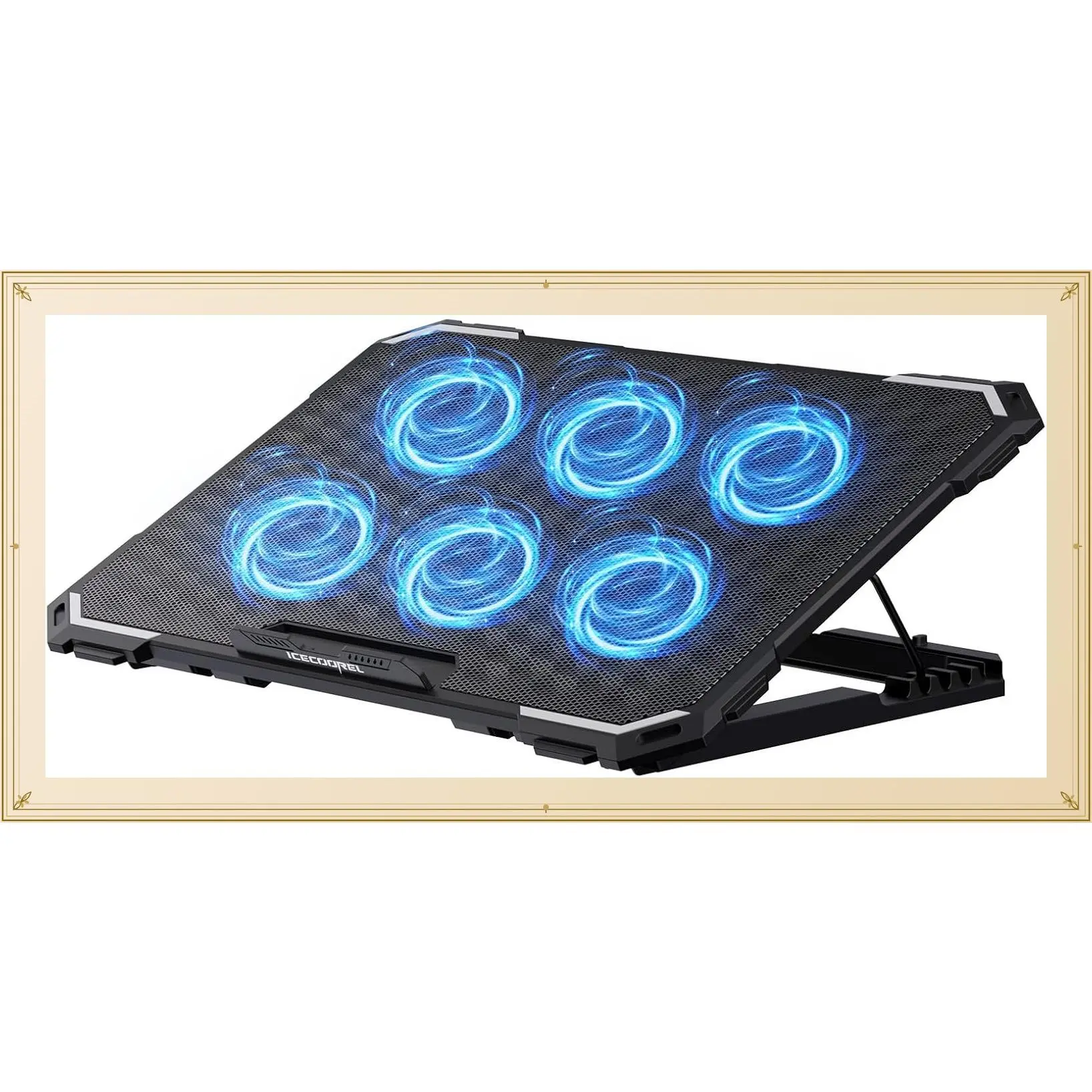 Laptop Cooling Pad with 6 Cooling Fans, Cooling Pad for Laptop Fan 13-15.6 Inch, Laptop Cooler Stand with 6 Height Adjustable, Notebook Cooler Pad with Two USB PortGift