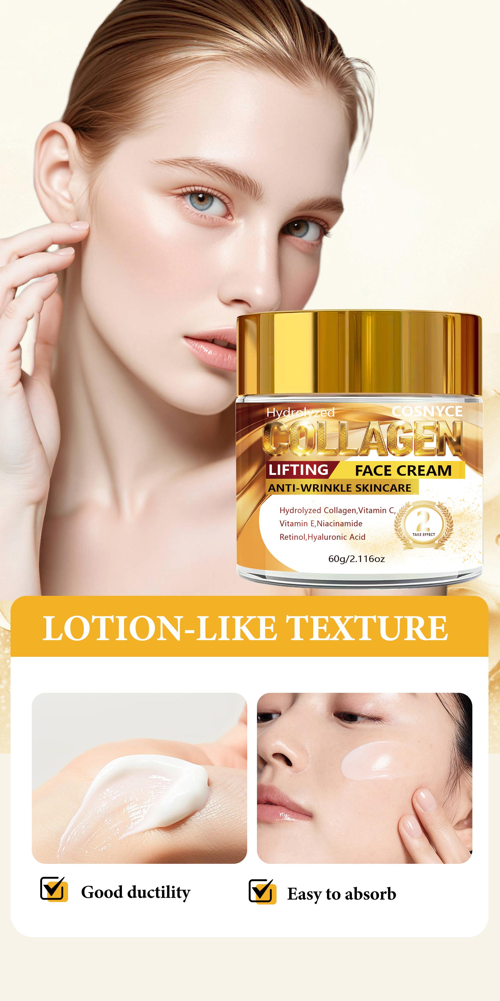 60g Collagen Face Cream with Vitamin C, Smooth Moisturizing, Alcohol-Free, No Scent, Non-Greasy, Easy Absorption, Suitable for All Skin Types