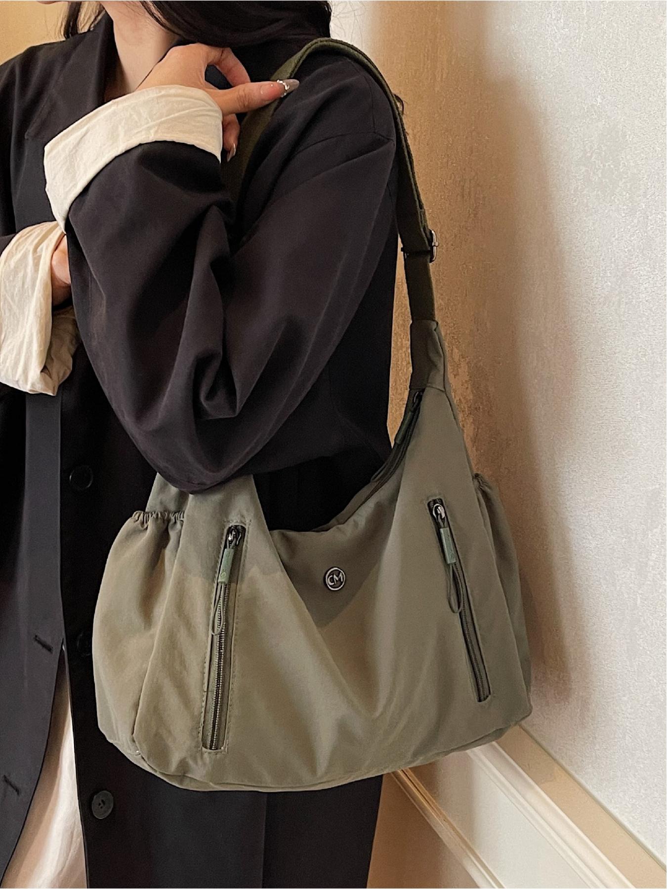 Solid Color Simple Zipper Shoulder Bag, Side-Zipper Multi-Pocket Crossbody Bag for Daily Casual Use, Versatile and Convenient with Adjustable Shoulder Strap