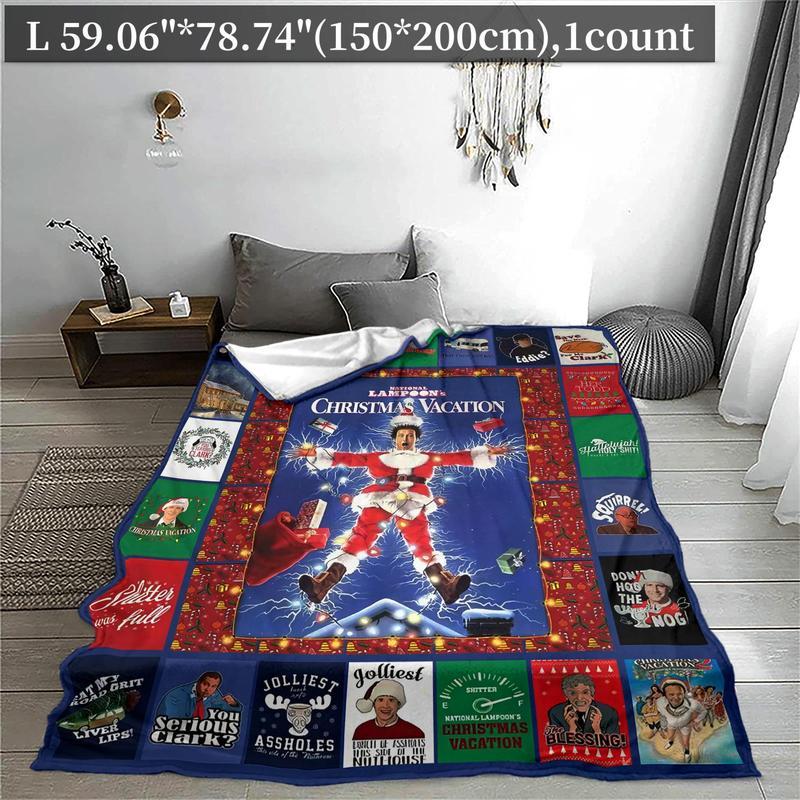 Funny Christmas Themed Blanket Soft Flannel Material Cartoon Pattern Air-conditioned Room Warm Nap Blanket for Home Office Travel Camping Cozy & Warm