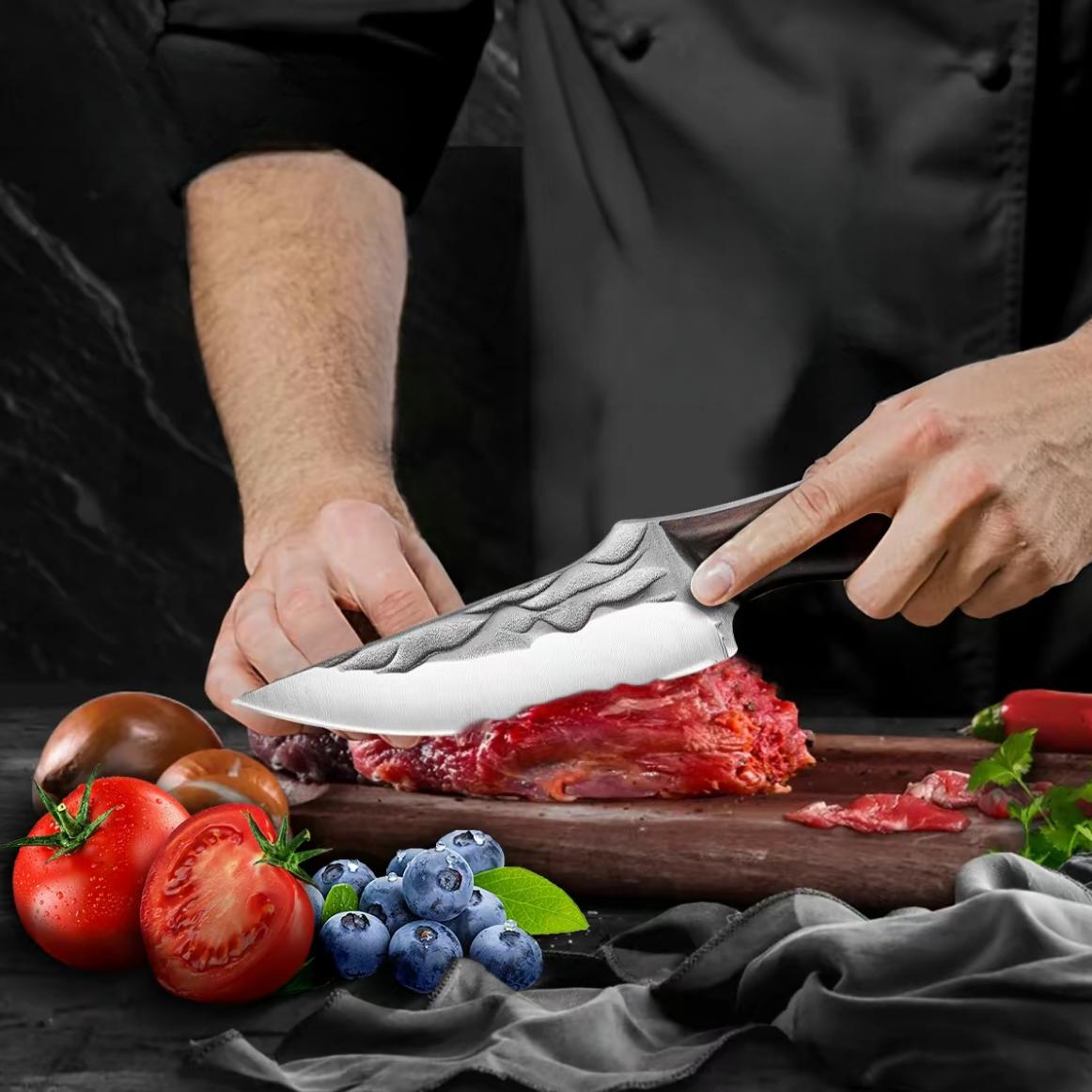 Viking - style Japanese Chef's Kitchen Meat Cleaver / Butcher Boning Knife (with Sheath) Kitchen meat cleaver / butcher knife,boning knife,hand-forged meat cutting knife,multi-functional and portable,suitable for home kitchens, Blade