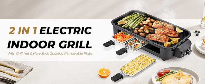 Pukomc 1500W Electric Indoor Smokeless Grill – Non-Stick, Adjustable Temp, Dishwasher Safe for BBQ, Meat & Hot Dogs.