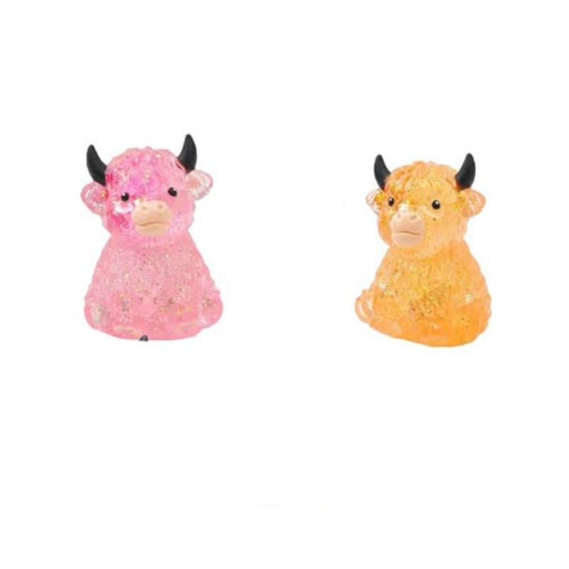 1/2/4 PCS Glitter Highland Cow Squishy Fidget Toy Soft Slow Rising Stress Relief Ball Sparkly Squeeze Sensory Toy For Teens Adults Cow Lovers Desk Relaxation Party Favor